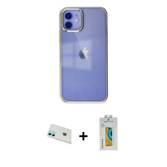 MARSİLYAN™- iPhone 12 Kılıf Doruk Doku Prime - Siyah Polymer Nano Ekran Koruyucu + Rainbow Kamera Lens Koruma Cam - YL