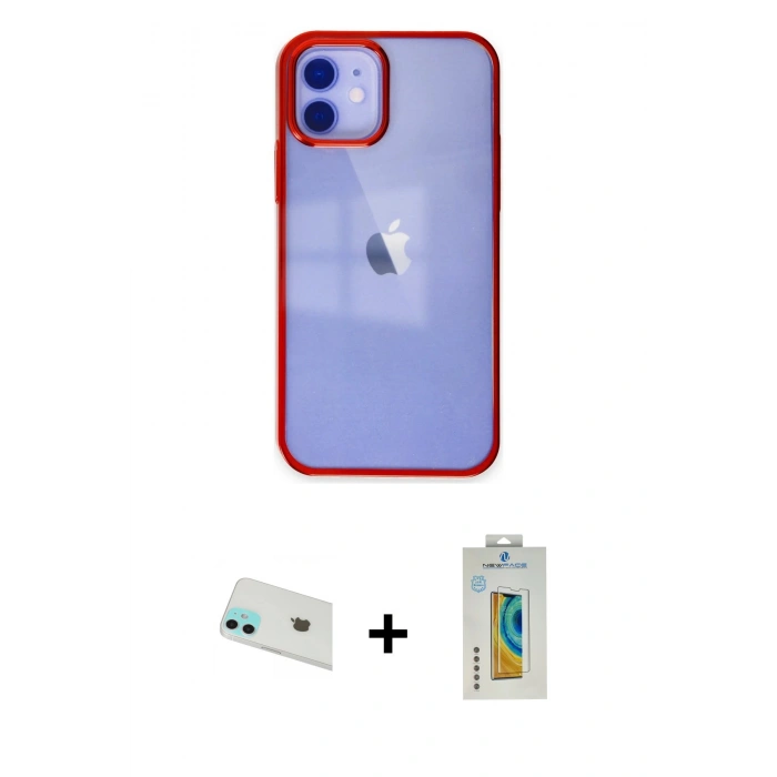 MARSİLYAN™- iPhone 12 Kılıf Doruk Doku Prime - Siyah Polymer Nano Ekran Koruyucu + Rainbow Kamera Lens Koruma Cam - YL