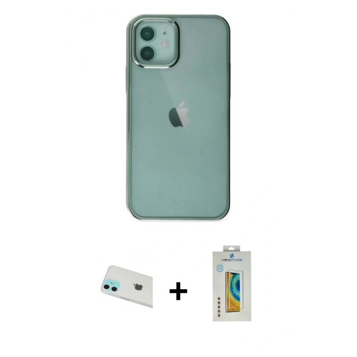 MARSİLYAN™- iPhone 12 Kılıf Doruk Doku Prime - Siyah Polymer Nano Ekran Koruyucu + Rainbow Kamera Lens Koruma Cam - YL
