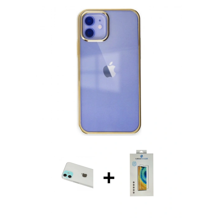 MARSİLYAN™- iPhone 12 Kılıf Doruk Doku Prime - Siyah Polymer Nano Ekran Koruyucu + Rainbow Kamera Lens Koruma Cam - YL