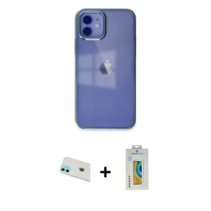 MARSİLYAN™- iPhone 12 Kılıf Doruk Doku Prime - Siyah Polymer Nano Ekran Koruyucu + Rainbow Kamera Lens Koruma Cam - YL
