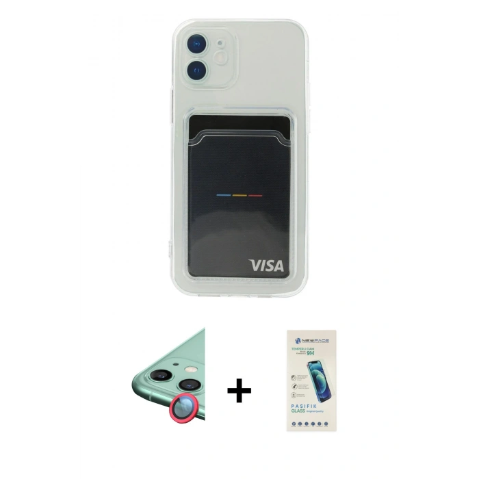 MARSİLYAN™- iPhone 12 Kılıf Doruk Klasik Koleksiyonu - Şeffaf Pasifik Cam Ekran Koruyucu + Raze Metal Kamera Lens - KI