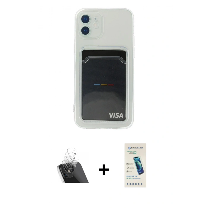 MARSİLYAN™- iPhone 12 Kılıf Doruk Klasik Koleksiyonu - Şeffaf Pasifik Cam Ekran Koruyucu + Kamera Lens Koruma Cam - SF