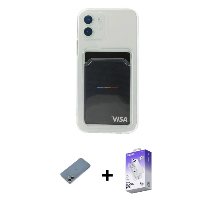 MARSİLYAN™- iPhone 12 Kılıf Doruk Klasik Koleksiyonu - Siyah Bilvis 5in1 3D Magic Cam Ekran Koruyucu + Shine Kamera Lens Koruma Cam - GS