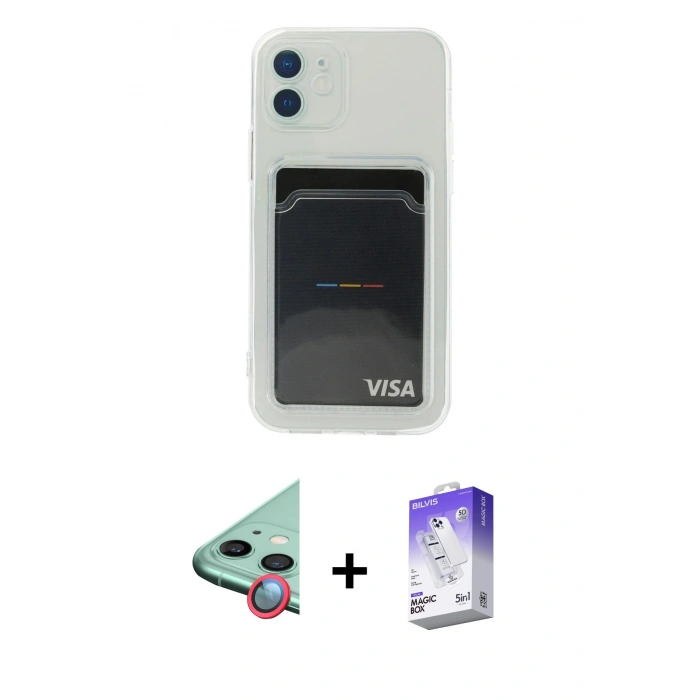 MARSİLYAN™- iPhone 12 Kılıf Doruk Klasik Koleksiyonu - Siyah Bilvis 5in1 3D Magic Cam Ekran Koruyucu + Raze Metal Kamera Lens - KI