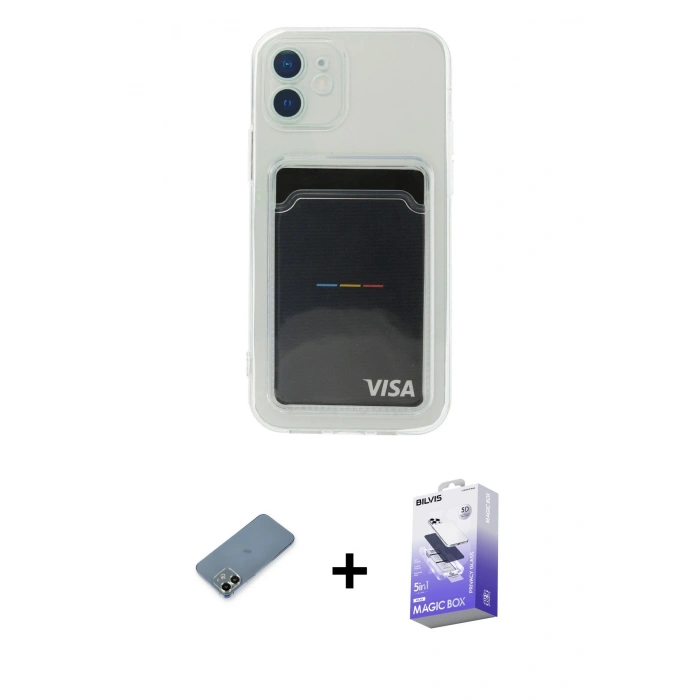 MARSİLYAN™- iPhone 12 Kılıf Doruk Klasik Koleksiyonu - Siyah Bilvis 5in1 5D Magic Hayalet Cam Ekran Koruyucu + Metal Kamera Lens Koruma Cam - AKYL