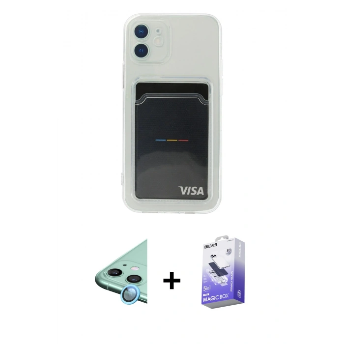 MARSİLYAN™- iPhone 12 Kılıf Doruk Klasik Koleksiyonu - Siyah Bilvis 5in1 5D Magic Hayalet Cam Ekran Koruyucu + Raze Metal Kamera Lens - MI