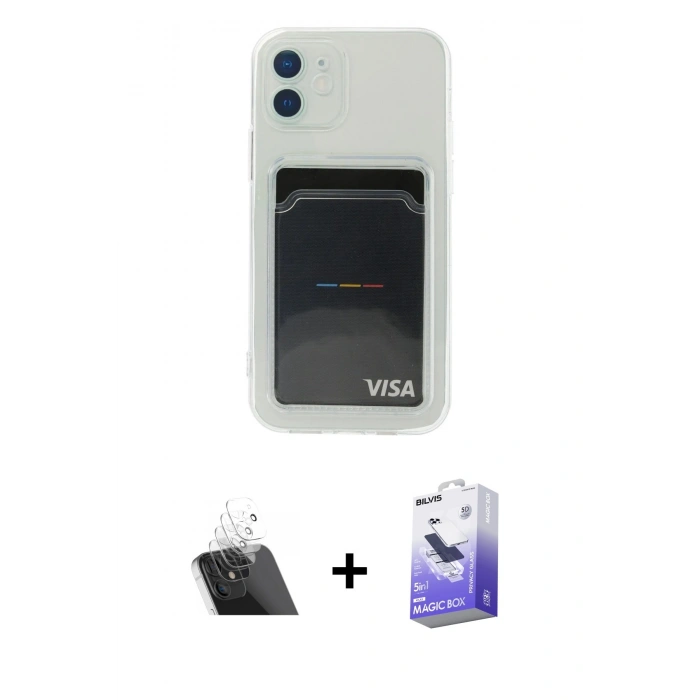 MARSİLYAN™- iPhone 12 Kılıf Doruk Klasik Koleksiyonu - Siyah Bilvis 5in1 5D Magic Hayalet Cam Ekran Koruyucu + Kamera Lens Koruma Cam - SF