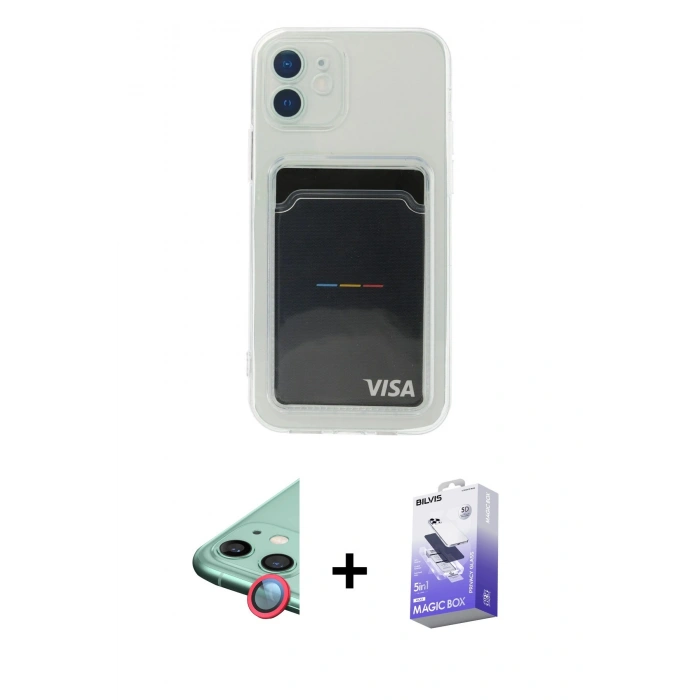 MARSİLYAN™- iPhone 12 Kılıf Doruk Klasik Koleksiyonu - Siyah Bilvis 5in1 5D Magic Hayalet Cam Ekran Koruyucu + Raze Metal Kamera Lens - KI