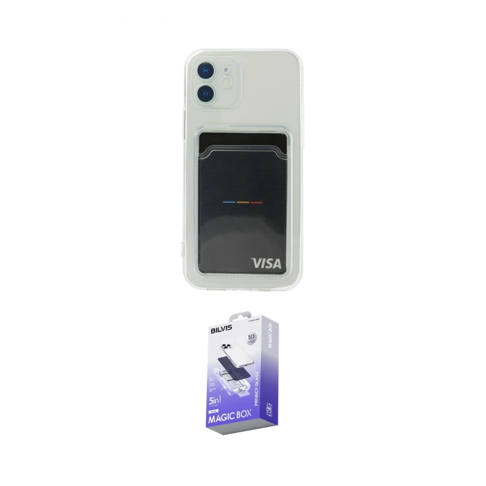MARSİLYAN™- iPhone 12 Kılıf Doruk Klasik Koleksiyonu - Siyah Bilvis 5in1 5D Magic Hayalet Cam Ekran Koruyucu