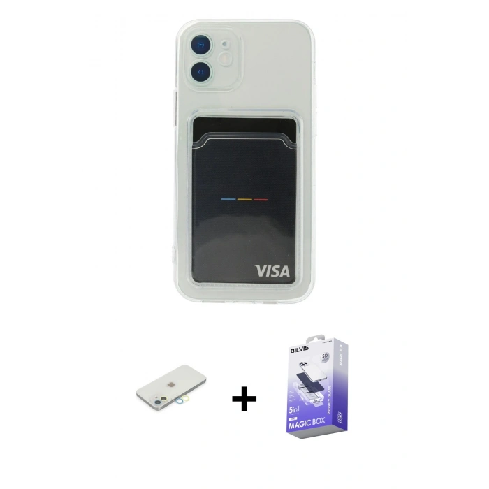 MARSİLYAN™- iPhone 12 Kılıf Doruk Klasik Koleksiyonu - Siyah Bilvis 5in1 5D Magic Hayalet Cam Ekran Koruyucu + Renkli Kamera Lens Koruma Cam - SI