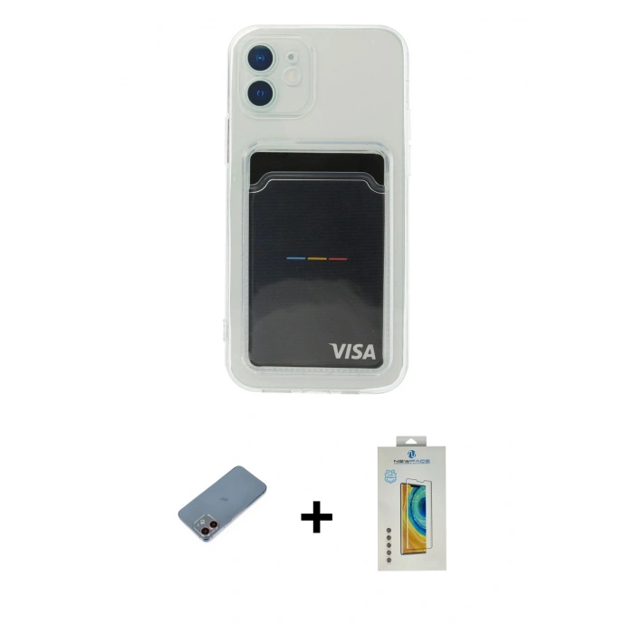 MARSİLYAN™- iPhone 12 Kılıf Doruk Klasik Koleksiyonu - Siyah Polymer Nano Ekran Koruyucu + Shine Kamera Lens Koruma Cam - PE