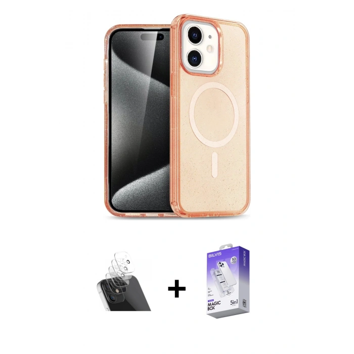 MARSİLYAN™- iPhone 12 Kılıf Eksen Doku Koleksiyonu - Siyah Bilvis 5in1 3D Magic Cam Ekran Koruyucu + Kamera Lens Koruma Cam - SF