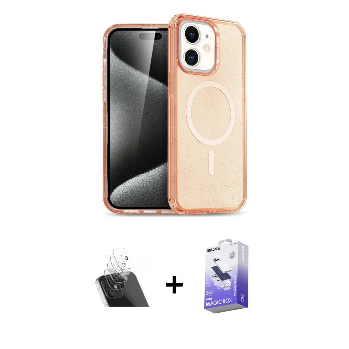 MARSİLYAN™- iPhone 12 Kılıf Eksen Doku Koleksiyonu - Siyah Bilvis 5in1 5D Magic Hayalet Cam Ekran Koruyucu + Şeffaf Kamera Lens Koruma Cam
