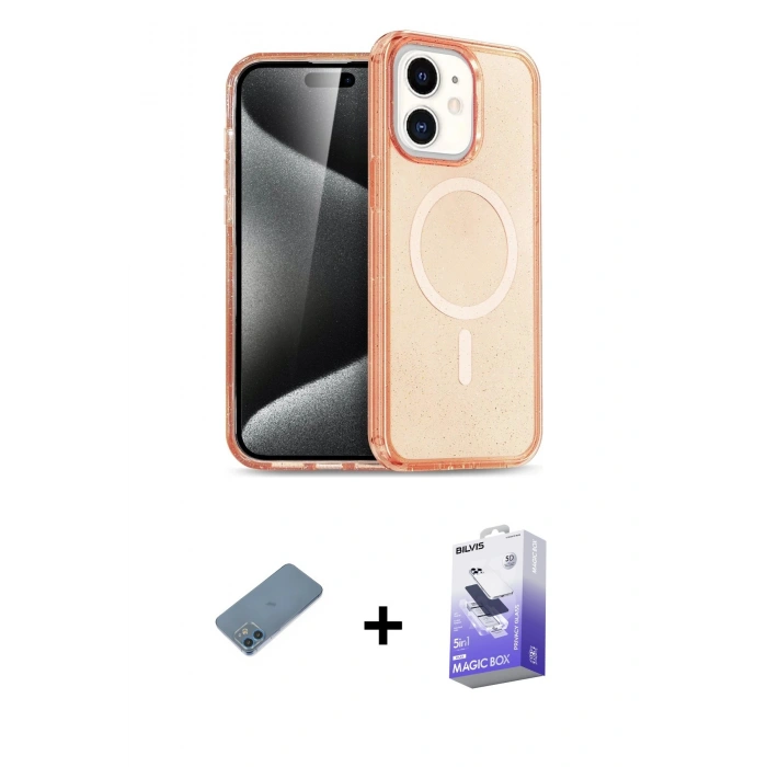 MARSİLYAN™- iPhone 12 Kılıf Eksen Doku Koleksiyonu - Siyah Bilvis 5in1 5D Magic Hayalet Cam Ekran Koruyucu + Shine Kamera Lens Koruma Cam - MI