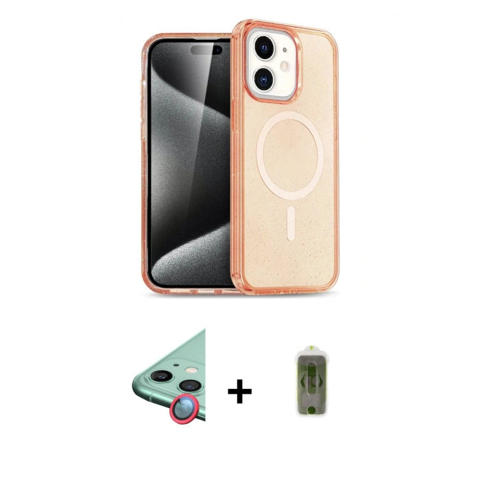 MARSİLYAN™- iPhone 12 Kılıf Eksen Doku Koleksiyonu - Siyah Joko Magic 5D Hayalet Cam + Raze Metal Kamera Lens - KI