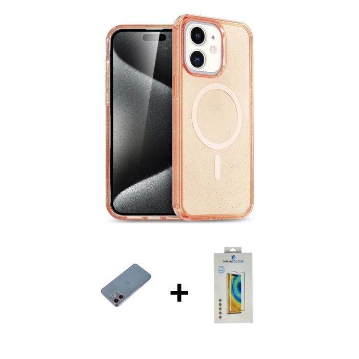 MARSİLYAN™- iPhone 12 Kılıf Eksen Doku Koleksiyonu - Siyah Polymer Nano Ekran Koruyucu + Shine Kamera Lens Koruma Cam - PE
