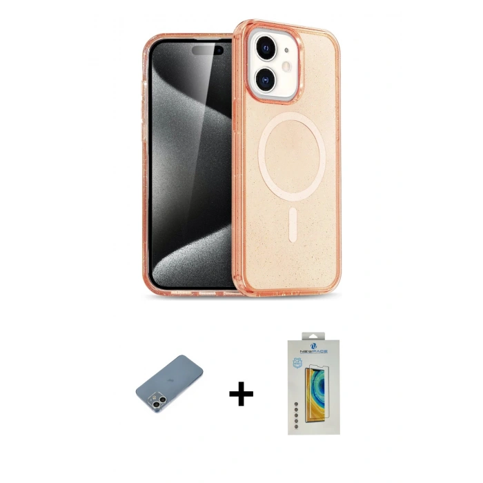 MARSİLYAN™- iPhone 12 Kılıf Eksen Doku Koleksiyonu - Siyah Polymer Nano Ekran Koruyucu + Shine Kamera Lens Koruma Cam - GS
