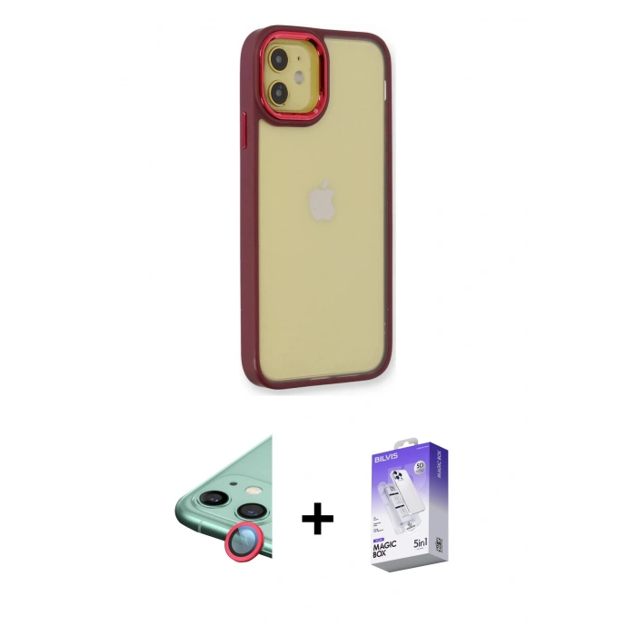 MARSİLYAN™- iPhone 12 Kılıf Eksen Doku Prime - Siyah Bilvis 5in1 3D Magic Cam Ekran Koruyucu + Raze Metal Kamera Lens - KI