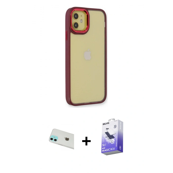 MARSİLYAN™- iPhone 12 Kılıf Eksen Doku Prime - Siyah Bilvis 5in1 5D Magic Hayalet Cam Ekran Koruyucu + Rainbow Kamera Lens Koruma Cam - YL