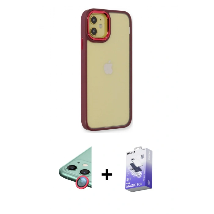 MARSİLYAN™- iPhone 12 Kılıf Eksen Doku Prime - Siyah Bilvis 5in1 5D Magic Hayalet Cam Ekran Koruyucu + Raze Metal Kamera Lens - KI