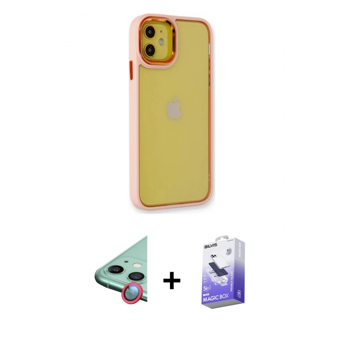 MARSİLYAN™- iPhone 12 Kılıf Eksen Doku Prime - Siyah Bilvis 5in1 5D Magic Hayalet Cam Ekran Koruyucu + Raze Metal Kamera Lens - KI