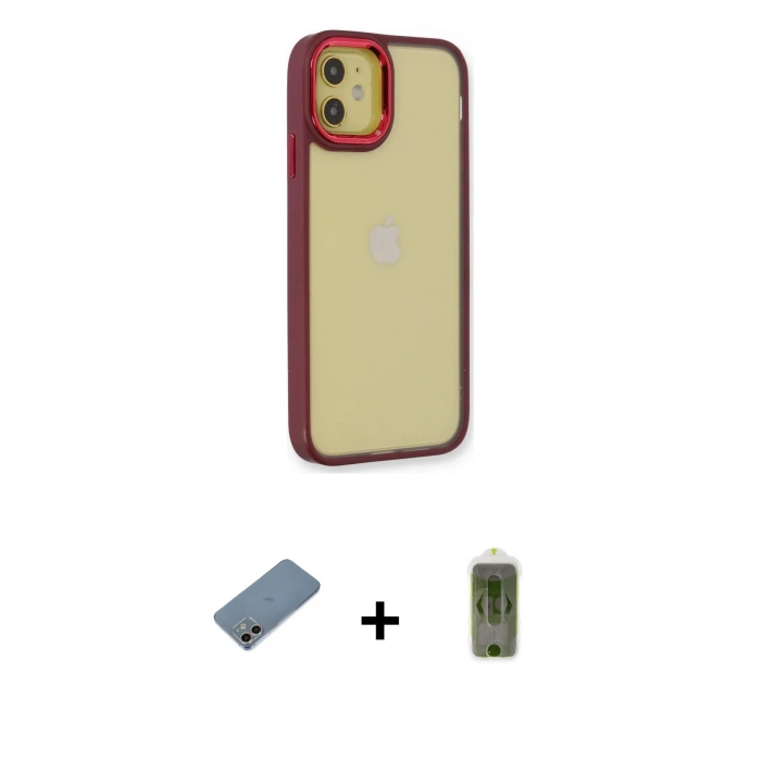 MARSİLYAN™- iPhone 12 Kılıf Eksen Doku Prime - Siyah Joko Magic 5D Hayalet Cam + Shine Kamera Lens Koruma Cam - GI