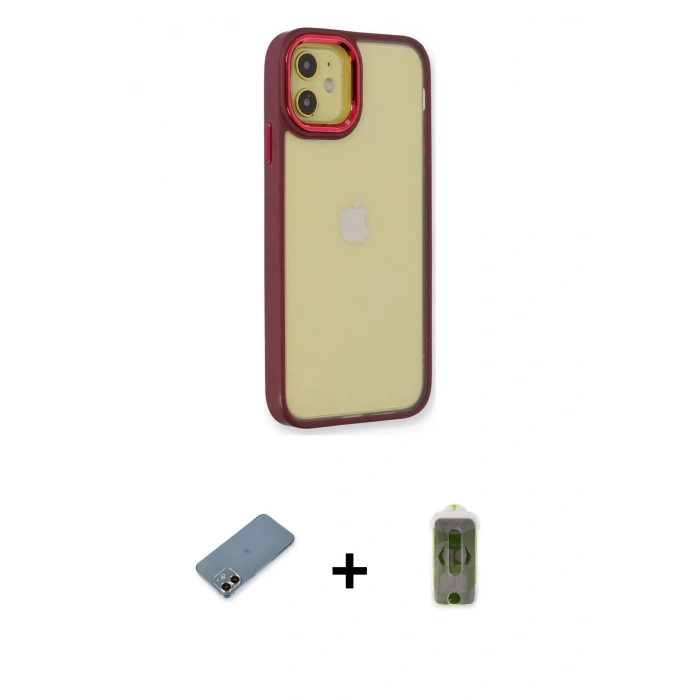 MARSİLYAN™- iPhone 12 Kılıf Eksen Doku Prime - Siyah Joko Magic 5D Hayalet Cam + Metal Kamera Lens Koruma Cam - GD