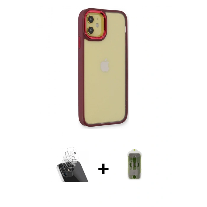 MARSİLYAN™- iPhone 12 Kılıf Eksen Doku Prime - Siyah Joko Magic 5D Hayalet Cam + Kamera Lens Koruma Cam - SF