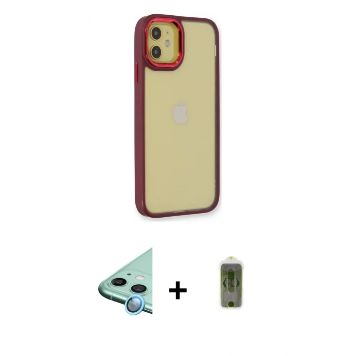 MARSİLYAN™- iPhone 12 Kılıf Eksen Doku Prime - Siyah Joko Magic 5D Hayalet Cam + Raze Metal Kamera Lens - MI