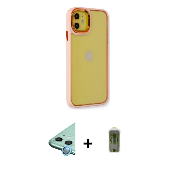 MARSİLYAN™- iPhone 12 Kılıf Eksen Doku Prime - Siyah Joko Magic 5D Hayalet Cam + Raze Metal Kamera Lens - MI