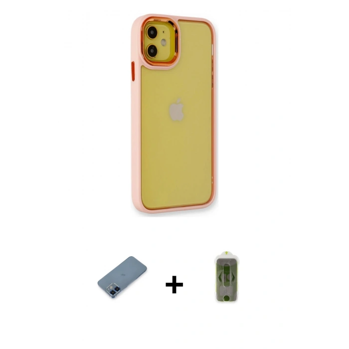 MARSİLYAN™- iPhone 12 Kılıf Eksen Doku Prime - Siyah Joko Magic 5D Hayalet Cam + Metal Kamera Lens Koruma Cam - MI
