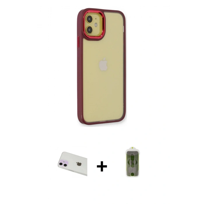 MARSİLYAN™- iPhone 12 Kılıf Eksen Doku Prime - Siyah Joko Magic 5D Hayalet Cam + Rainbow Kamera Lens Koruma Cam - MR