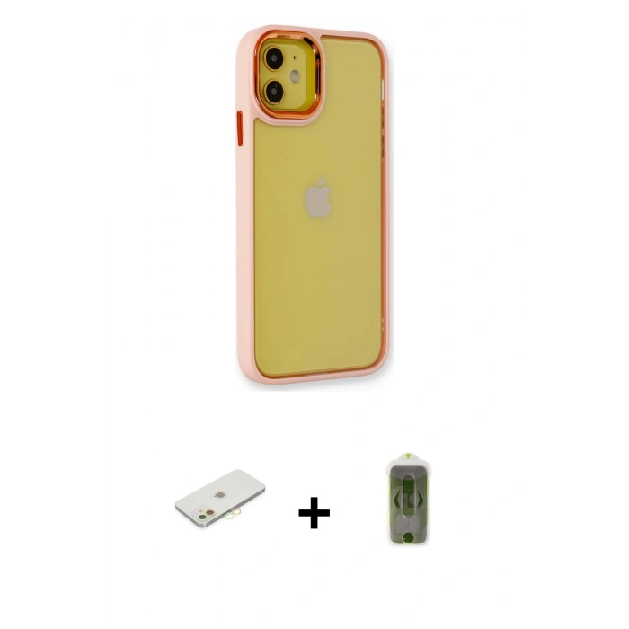 MARSİLYAN™- iPhone 12 Kılıf Eksen Doku Prime - Siyah Joko Magic 5D Hayalet Cam + Renkli Kamera Lens Koruma Cam - TU