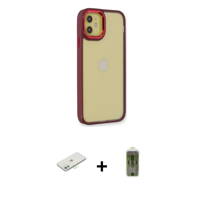 MARSİLYAN™- iPhone 12 Kılıf Eksen Doku Prime - Siyah Joko Magic 5D Hayalet Cam + Sarı Renkli Kamera Lens Koruma Cam