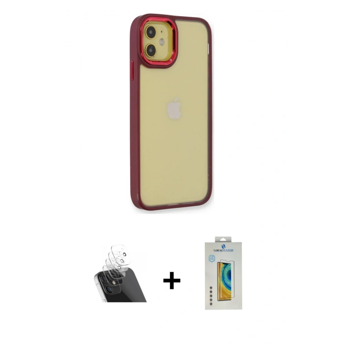 MARSİLYAN™- iPhone 12 Kılıf Eksen Doku Prime - Siyah Polymer Nano Ekran Koruyucu + Kamera Lens Koruma Cam - SF