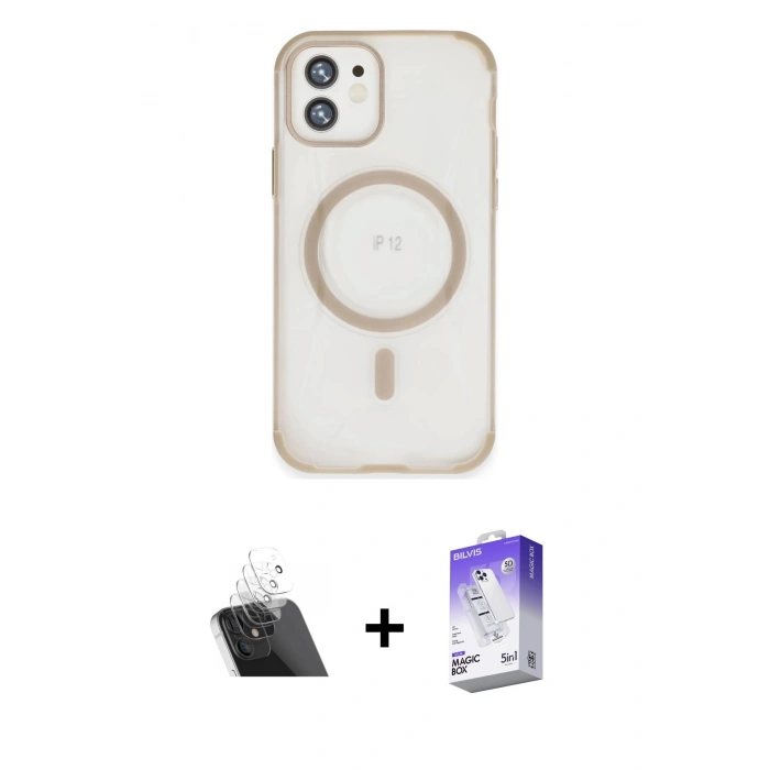 MARSİLYAN™- iPhone 12 Kılıf Eksen Klasik Koleksiyonu - Siyah Bilvis 5in1 3D Magic Cam Ekran Koruyucu + Kamera Lens Koruma Cam - SF