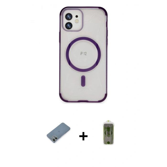 MARSİLYAN™- iPhone 12 Kılıf Eksen Klasik Koleksiyonu - Siyah Joko Magic 5D Hayalet Cam + Metal Kamera Lens Koruma Cam - AKYL