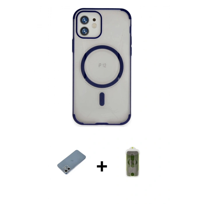 MARSİLYAN™- iPhone 12 Kılıf Eksen Klasik Koleksiyonu - Siyah Joko Magic 5D Hayalet Cam + Shine Kamera Lens Koruma Cam - GS