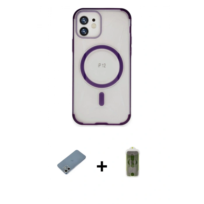 MARSİLYAN™- iPhone 12 Kılıf Eksen Klasik Koleksiyonu - Siyah Joko Magic 5D Hayalet Cam + Shine Kamera Lens Koruma Cam - GS