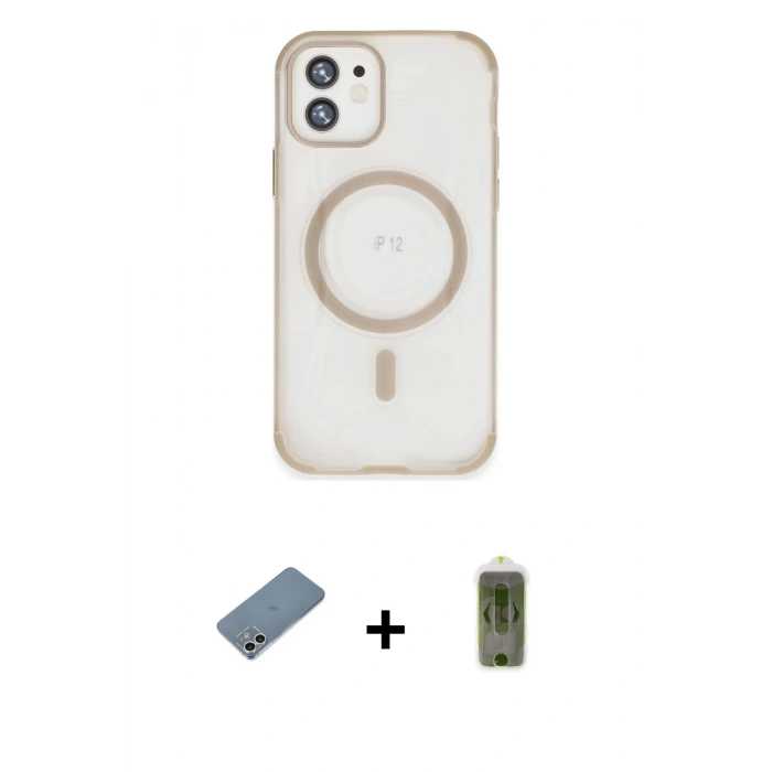 MARSİLYAN™- iPhone 12 Kılıf Eksen Klasik Koleksiyonu - Siyah Joko Magic 5D Hayalet Cam + Shine Kamera Lens Koruma Cam - GS