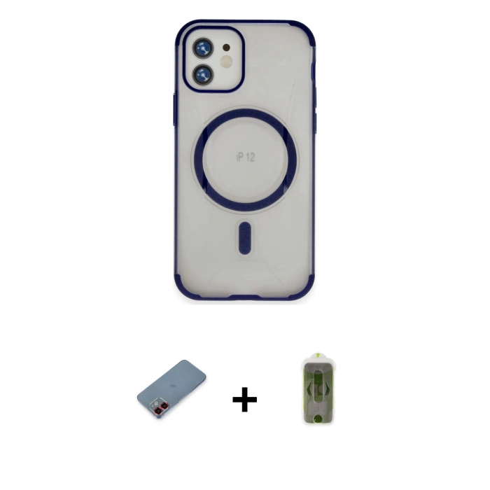 MARSİLYAN™- iPhone 12 Kılıf Eksen Klasik Koleksiyonu - Siyah Joko Magic 5D Hayalet Cam + Metal Kamera Lens Koruma Cam - KI