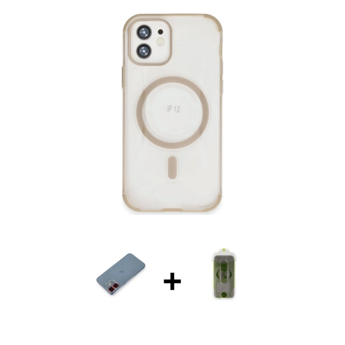 MARSİLYAN™- iPhone 12 Kılıf Eksen Klasik Koleksiyonu - Siyah Joko Magic 5D Hayalet Cam + Metal Kamera Lens Koruma Cam - KI