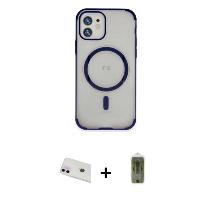 MARSİLYAN™- iPhone 12 Kılıf Eksen Klasik Koleksiyonu - Siyah Joko Magic 5D Hayalet Cam + Rainbow Kamera Lens Koruma Cam - MR