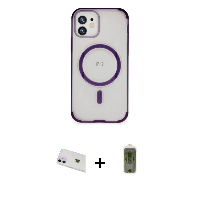 MARSİLYAN™- iPhone 12 Kılıf Eksen Klasik Koleksiyonu - Siyah Joko Magic 5D Hayalet Cam + Rainbow Kamera Lens Koruma Cam - MR