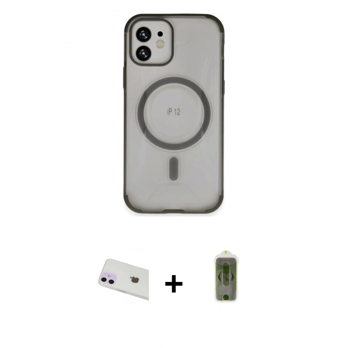 MARSİLYAN™- iPhone 12 Kılıf Eksen Klasik Koleksiyonu - Siyah Joko Magic 5D Hayalet Cam + Rainbow Kamera Lens Koruma Cam - MR