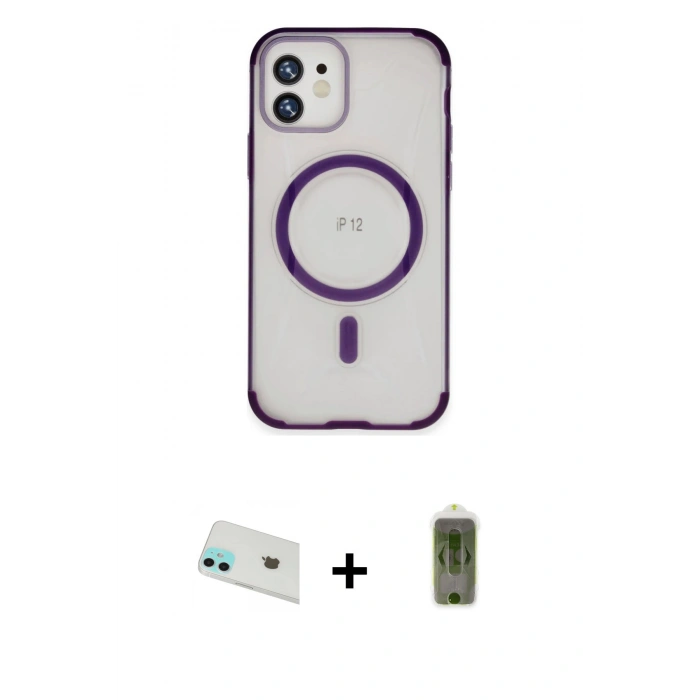MARSİLYAN™- iPhone 12 Kılıf Eksen Klasik Koleksiyonu - Siyah Joko Magic 5D Hayalet Cam + Rainbow Kamera Lens Koruma Cam - YL