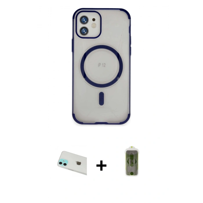 MARSİLYAN™- iPhone 12 Kılıf Eksen Klasik Koleksiyonu - Siyah Joko Magic 5D Hayalet Cam + Rainbow Kamera Lens Koruma Cam - YL