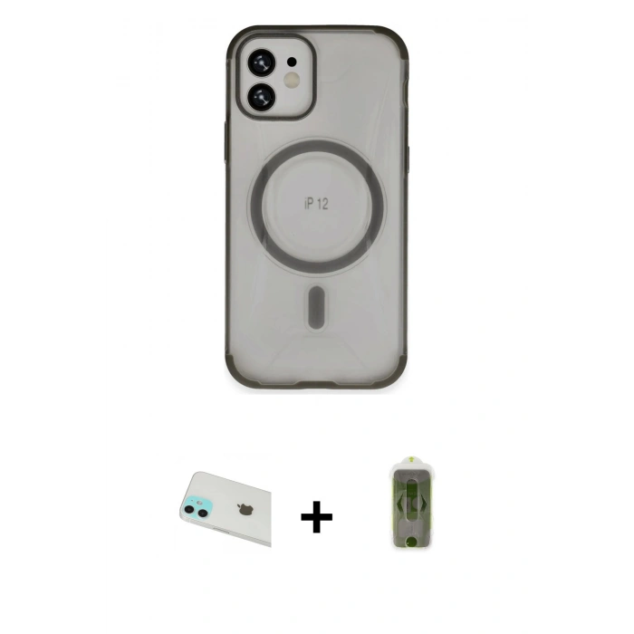 MARSİLYAN™- iPhone 12 Kılıf Eksen Klasik Koleksiyonu - Siyah Joko Magic 5D Hayalet Cam + Rainbow Kamera Lens Koruma Cam - YL
