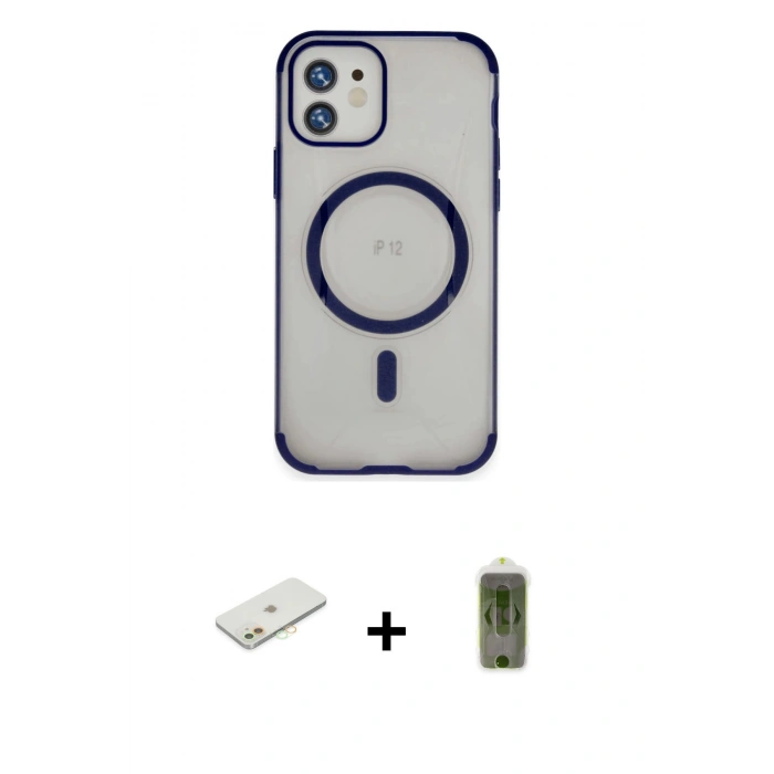 MARSİLYAN™- iPhone 12 Kılıf Eksen Klasik Koleksiyonu - Siyah Joko Magic 5D Hayalet Cam + Renkli Kamera Lens Koruma Cam - TU